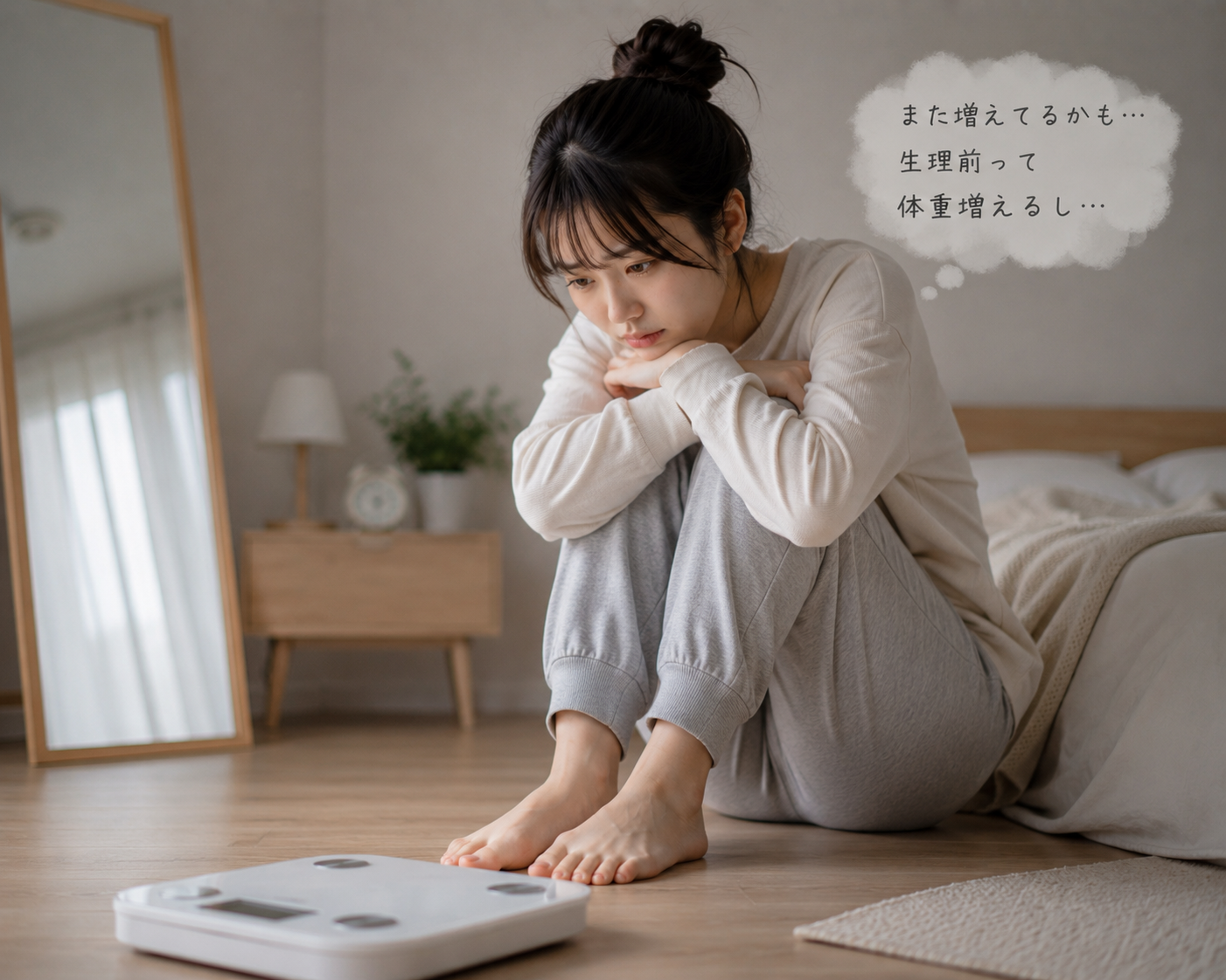生理前に体重計に乗るのが怖い女性｜生理前の体重増加に悩む